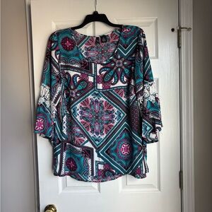New Directions Teal and Pink Paisley Blouse